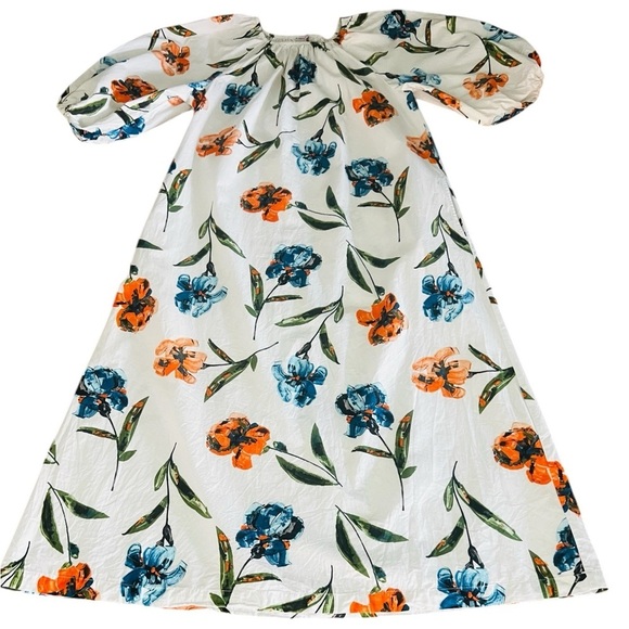 FRANCES VALENTINE MAXI CASUAL COTTON DRESS WHITE WITH BRIGHT FLORALS SIZE XS - Picture 10 of 11